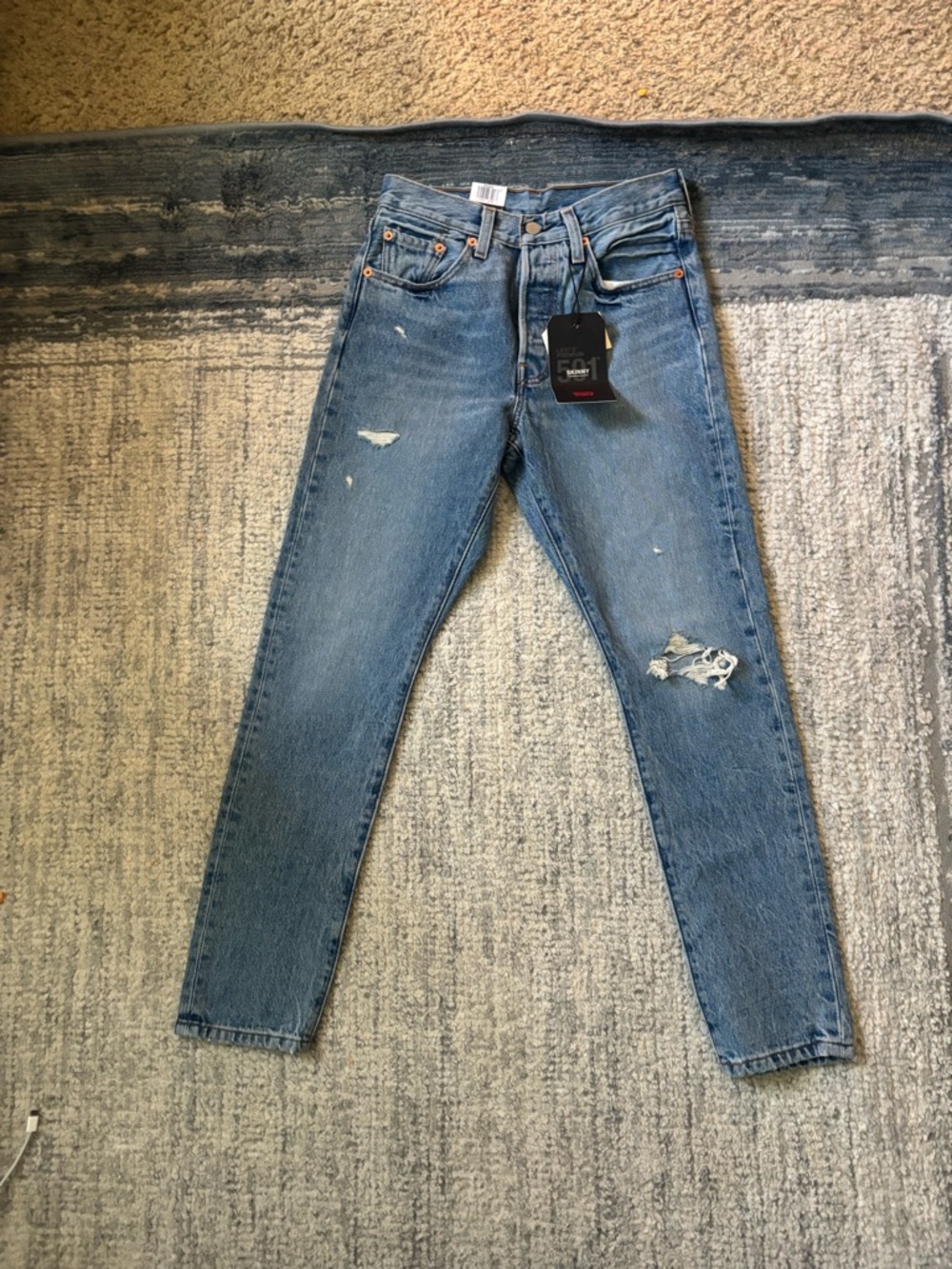 Levi's Men's Skinny Jeans in Medium Blue Distressed